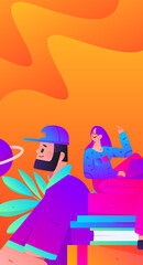 Character reading quietly vector concept operation hand drawn illustration
