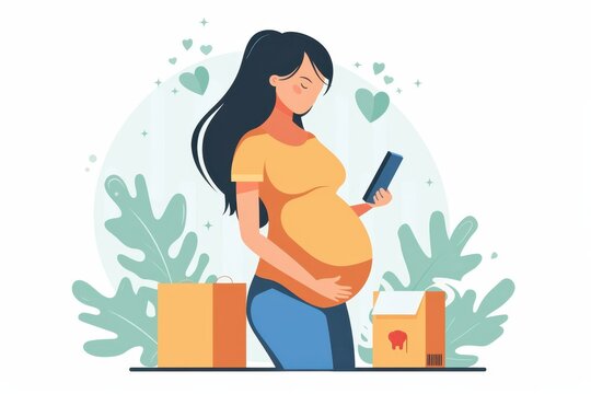 pregnant woman with phone and tablet