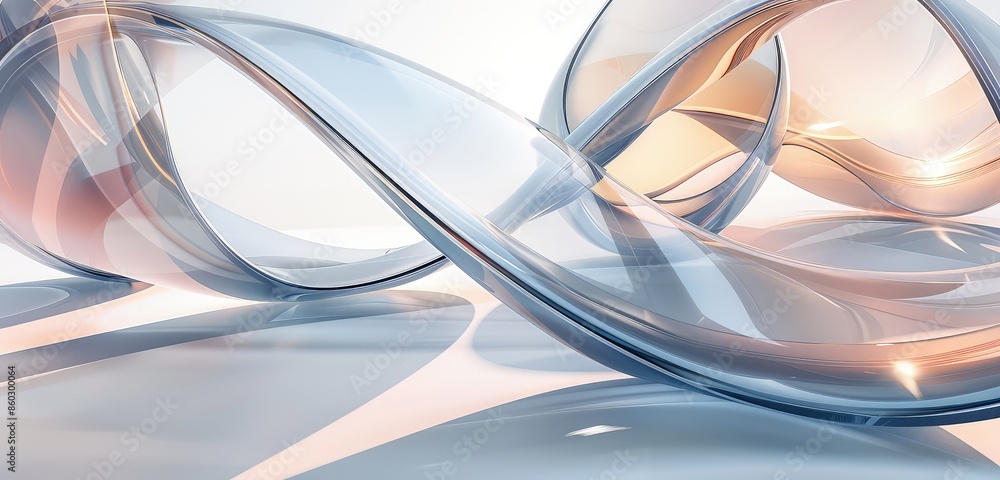 Poster a sophisticated 3d rendering of gradient transparent curved glass, with a complex interplay of light