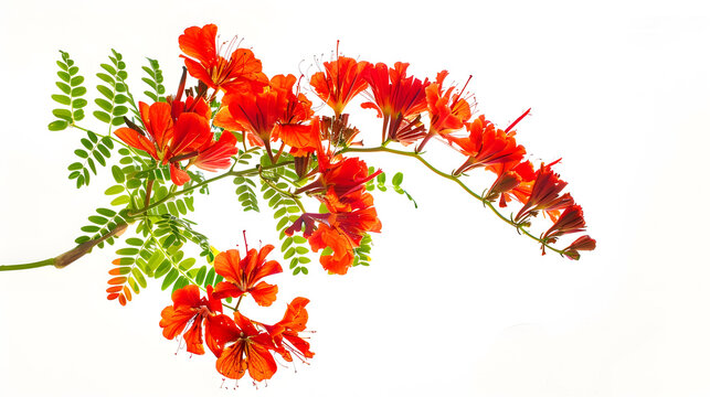 Poinciana regia or Delonix regia flowers isolated from background and cut out Other names royal poinciana flamboyant acacia rubra phoenix flower flame of the forest or flame tree : Generative AI