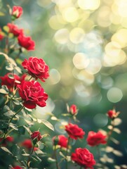 Obraz premium A bouquet of red roses growing in a lush garden