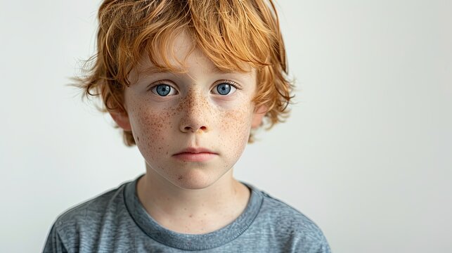 Kid with a sad expression, isolated white background, conveying emotion