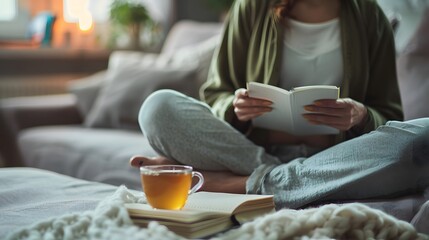 Person Journaling with Tea in Cozy Living Room