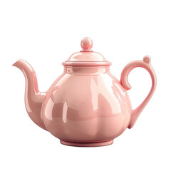 Pink ceramic teapot with lid and curved handle isolated on transparent background