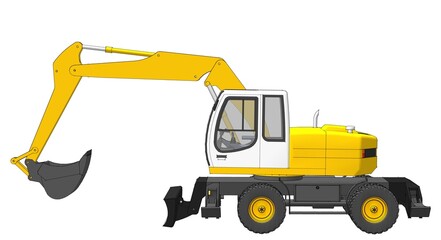 bulldozer and excavator 3d illustration