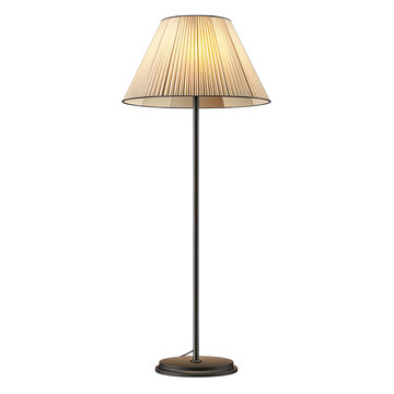 Elegant cream pleated floor lamp with a dark stand isolated on transparent background
