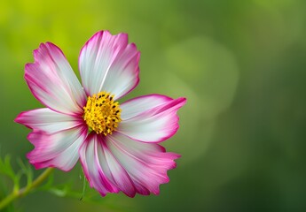 Obraz premium Pink and White Cosmos Flower with Yellow Center
