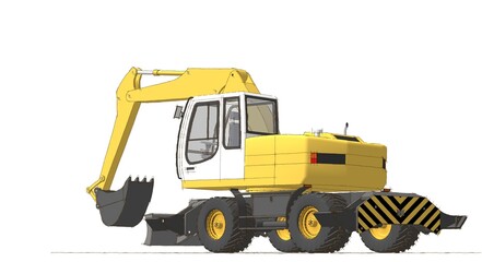 bulldozer and excavator 3d illustration