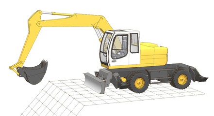 bulldozer and excavator 3d illustration