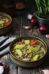 A bowl with traditional German dish - stew Eintopf