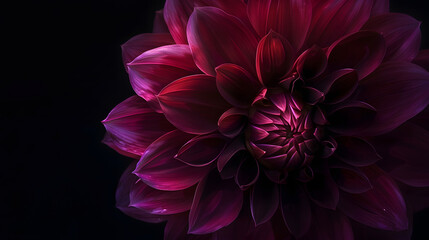 dark purple flower dahlia macro isolated on black red dahlia  closeup Black background Nature flower artificial light : Generative AI
