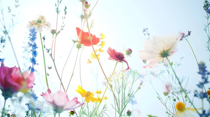 summer wild flowers on white paper background : Generative AI