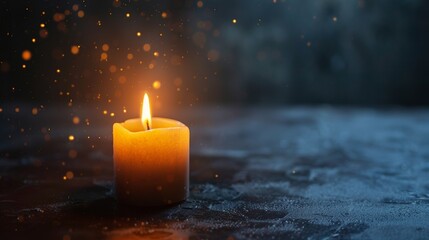 Burning candle with bokeh lights, representing peace, spirituality, calm, warmth, serene atmosphere