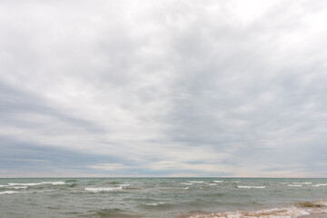 A dramatic sky over Lake Michigan off Harrington Beach State Park, Belgium, Wisconsin in mid-March prior to a snowstorm
