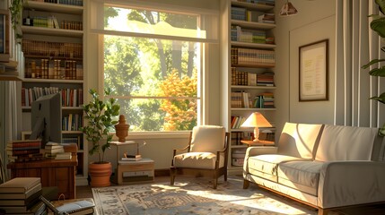 Fototapeta premium Cozy Therapist's Office with Warm Lighting and Comfort