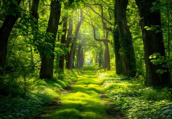 Obraz premium Tranquil Path in a Lush Summer Forest