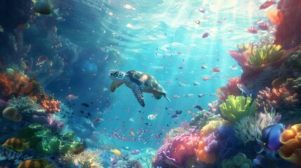 Fototapeta premium Vibrant Underwater Scene with Colorful Marine Life