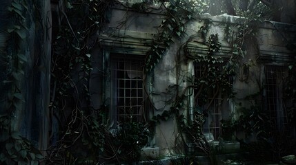 Abandoned House with Broken Windows and Vines