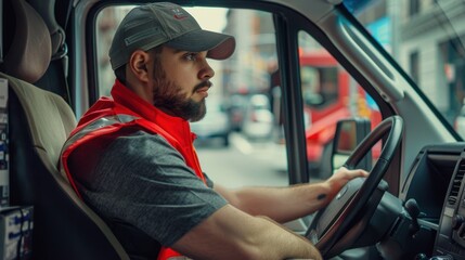 Obraz premium The delivery van driver