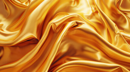 Fototapeta premium An elegant cascade of golden silk fabric, rich in texture and color, forming luxurious waves that reflect light beautifully, exuding sophistication and style.