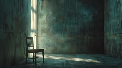 Dimly Lit Room with Single Chair and Shadows