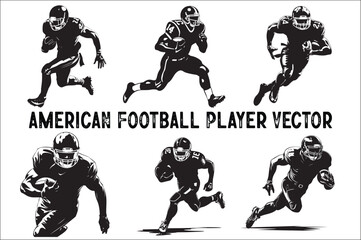 Fototapeta premium American Football Players Silhouettes vector bundle. American football Player set. 