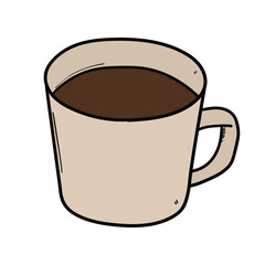 Hand drawn cartoon coffee cup on white background.