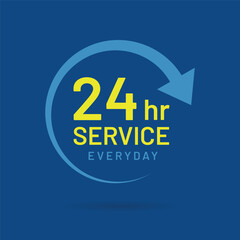 24-7 service. 24 hours a day and 7 days a week service icon. Support service concept with stopwatch and numbers 24-7. Logo. Vector Illustration