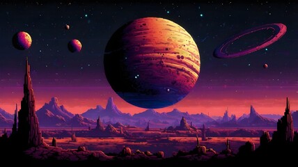 spaceship and planet