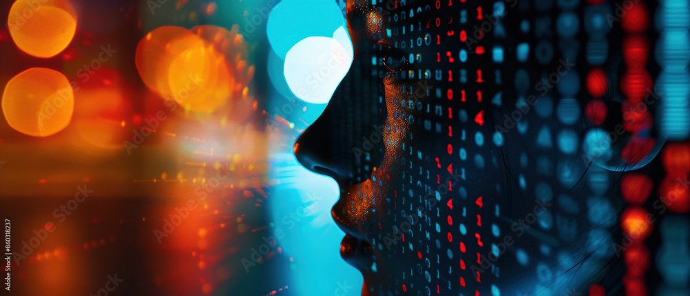 Poster a face is shown in a computer screen with a lot of dots