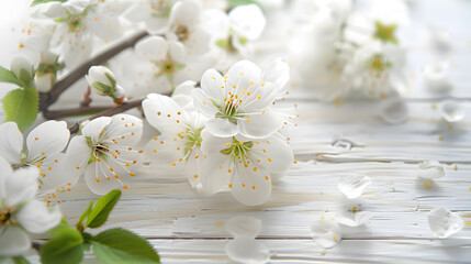 fruit tree flowers on the white wooden background : Generative AI