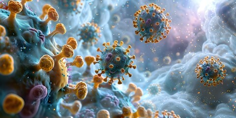 3D illustration of basophils releasing histamine and mediators during allergic reactions. Concept Medical Illustration, Allergic Reactions, Basophils, Histamine Release, 3D Modeling