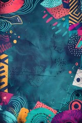 Doodle Page Print Border Design with Abstract Geometric Patterns and Moody Color Scheme for Blank Background or Mockup description This image depicts