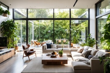 Sunlit ambiance in a modern living room with elegant neutral decor.