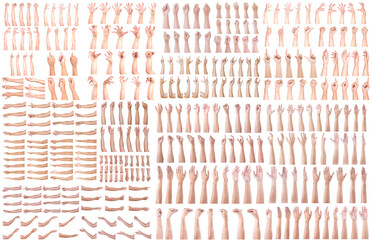 SUPER SET of Multiple Male Caucasian hand gestures isolated over the white background, set of multiple images.