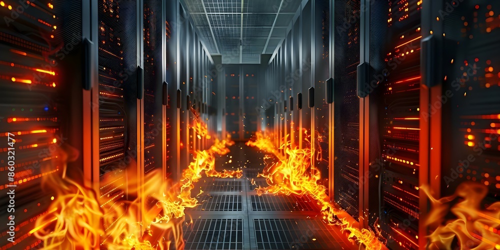Aufkleber supercomputer technology in data center server room destroyed by fire. concept data center fire, sup