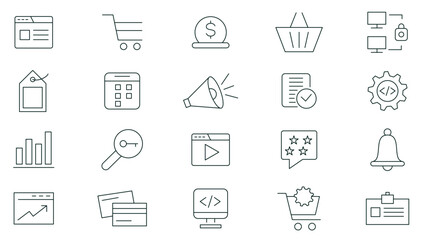 Seo line icon set. Search Engine Optimization. Business and marketing, traffic, ranking icon pack. Marketing and Search Engine Optimization outline icons collection. UI thin outline icons pack.