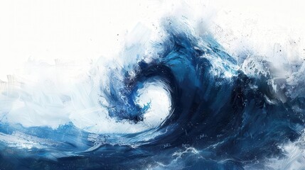 Fototapeta premium majestic stormy sea wave crashing in deep blue hues isolated on white digital painting