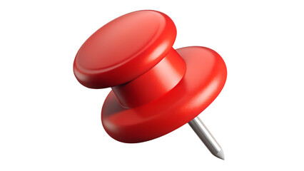 Close-up of a red push pin isolated on a white background. Ideal for office, school, and organizational purposes. High-resolution image.
