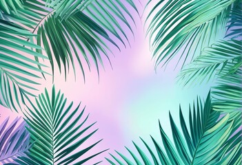 Dynamic tropical palm leaves on a soothing pastel background, adding a burst of color.