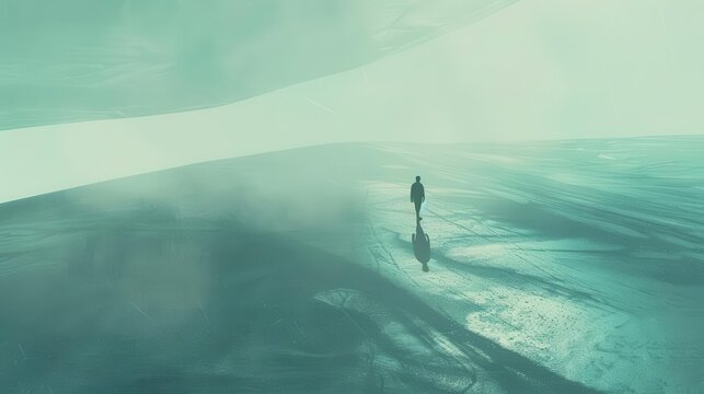 man walking alone in vast empty void surreal loneliness concept illustration