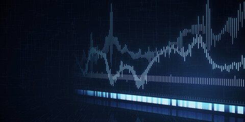 Digital stock market graph on a dark blue background, symbolizing financial analysis and business data. 3D Rendering