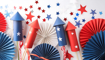 Obraz premium Red, White, and Blue Paper Rocket Decorations for Independence Day Celebration