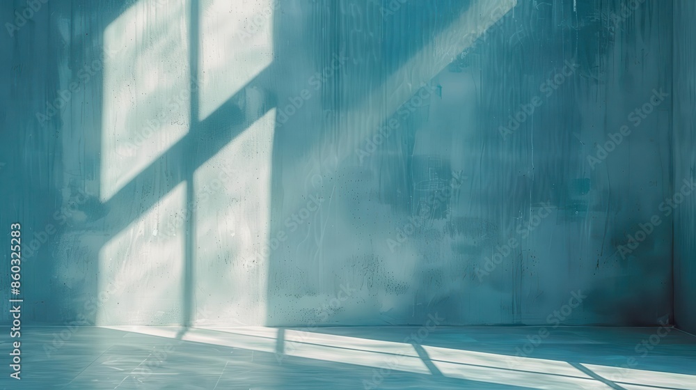 Poster minimalist abstract background soft blue shadows and light from windows on textured wall product pla
