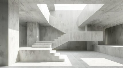 Obraz premium minimalist concrete interior with abstract geometric design elements architectural 3d rendering