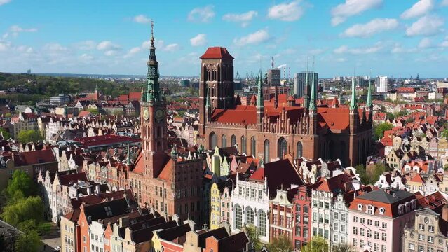 Aerial landscape of the Main Town of Gdansk at spring, Poland.