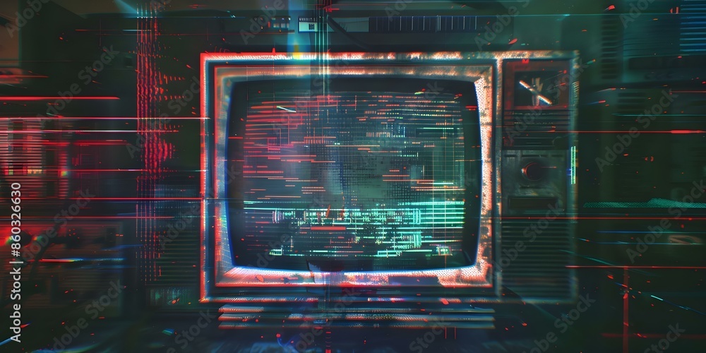 Poster retro tv static overlay with vhs glitch effect scanlines and grunge texture. concept retro overlay, 