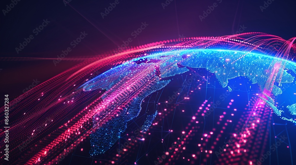 Poster digital data network over earth's surface. futuristic lines and dots visualize data transmission. id