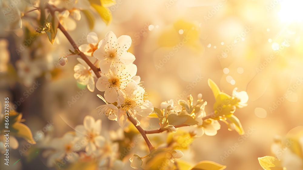 Poster blossom tree over nature background spring flowersspring background : generative ai