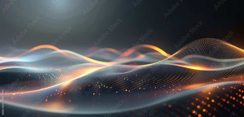 Poster a visually stunning 3d rendering of abstract wave particles, with smooth curves and vibrant colors i